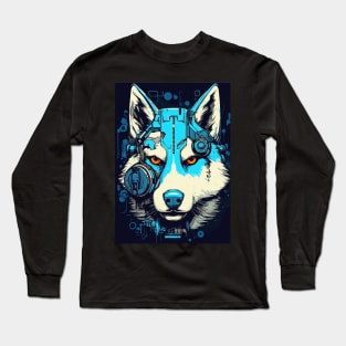 Cyberpunk Robot Siberian Husky Dog Breed Futuristic Long Sleeve T-Shirt